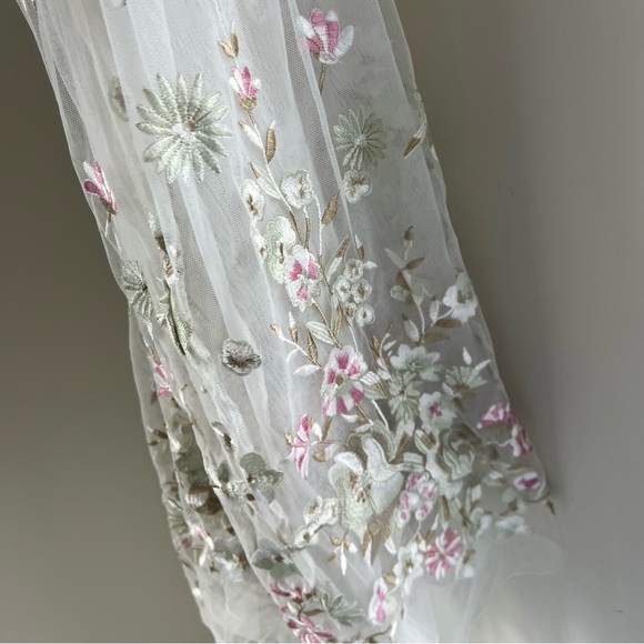 🍉Lily Brown Japan Floral Midi Skirt Embroidered Mesh Sheer Snidel Tulle White - Picture 4 of 9